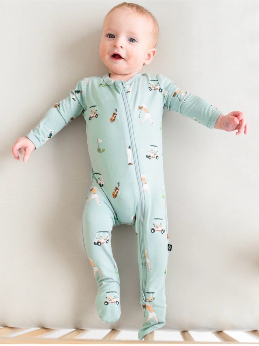 Kyte Kids Mint Green Golf Printed One-Piece Zipper Pajamas